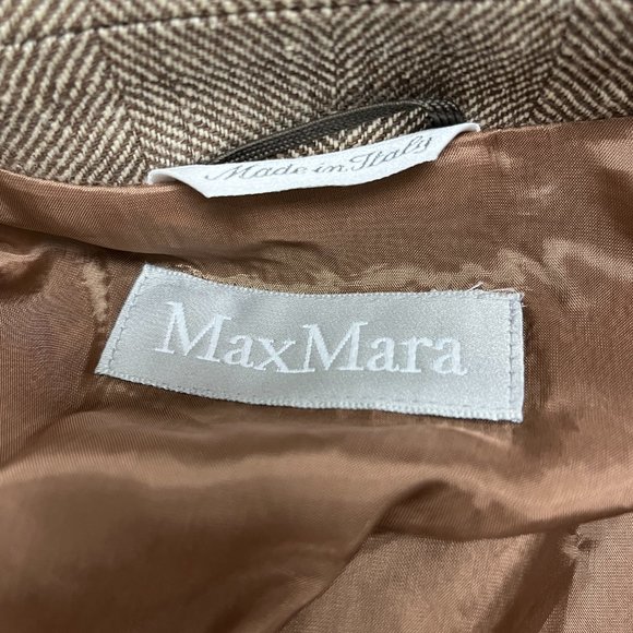 Max Mara herringbone blazer brown tan Italy linen 8 - Picture 7 of 8